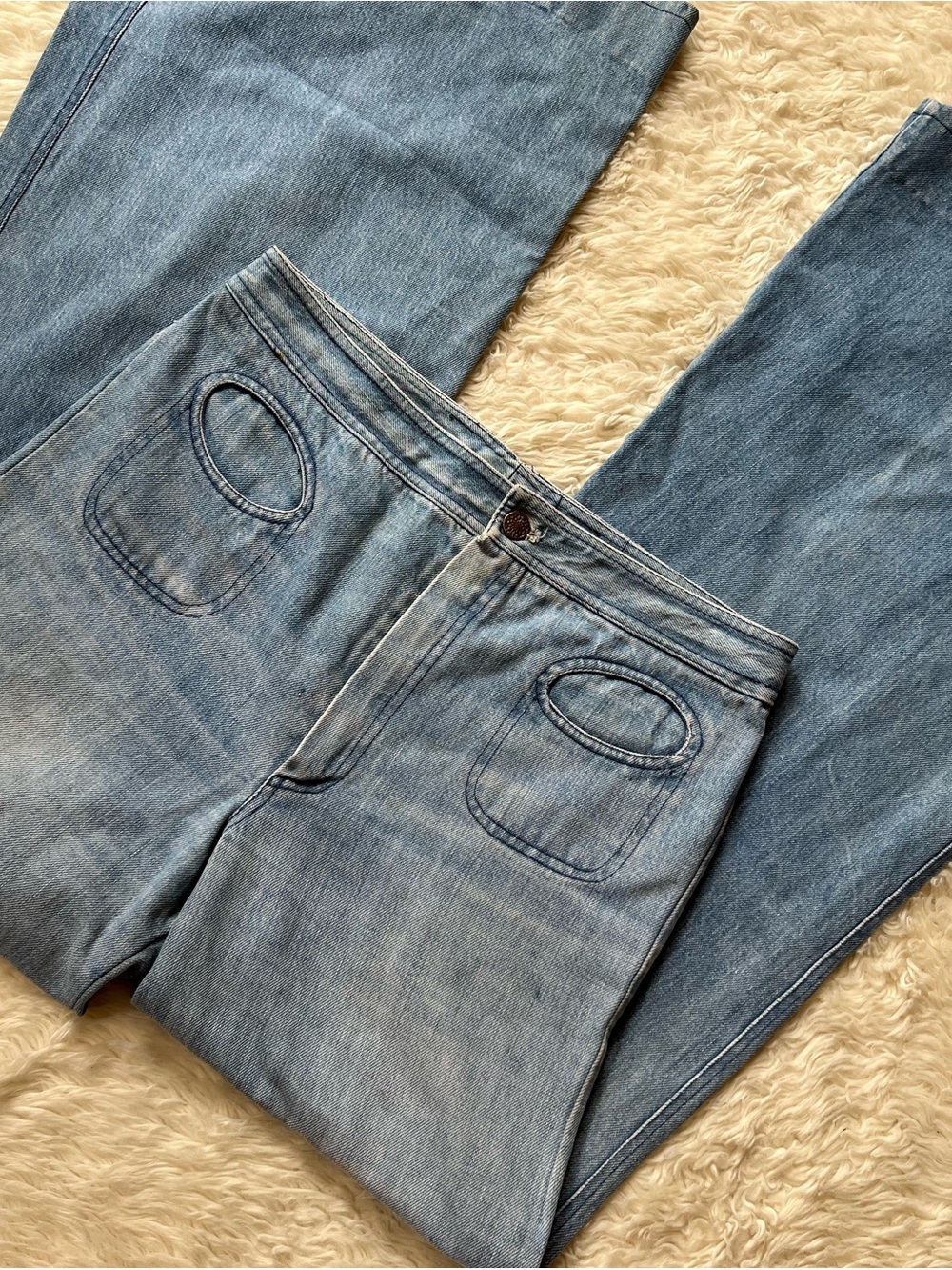 Vintage 70s Norman Todd Bell Bottom Jeans Saddle Back Size 31.5 Rare 🍒🍒